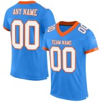 Maillot de football authentique personnalisé en maille bleu poudre, blanc et orange Maillot de football authentique personnalisé en maille bleu poudre, blanc et orange