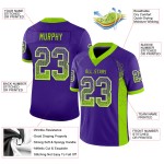 Maillot de football personnalisé en maille violet fluo vert et blanc Maillot de football personnalisé en maille violet fluo vert et blanc
