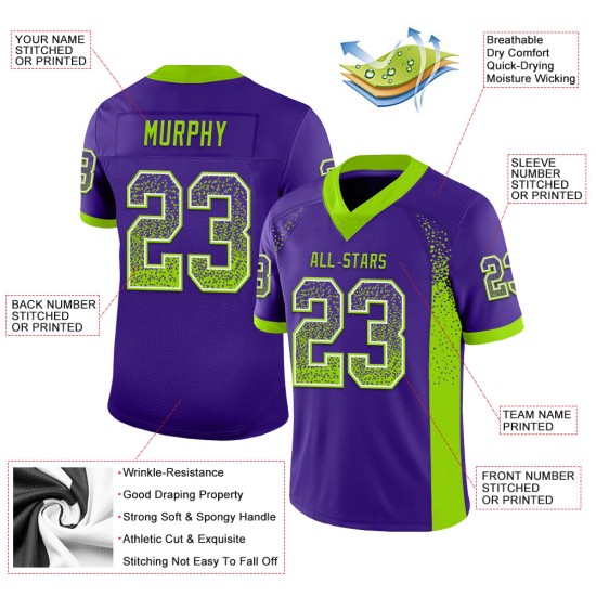 Maillot de football personnalisé en maille violet fluo vert et blanc Maillot de football personnalisé en maille violet fluo vert et blanc