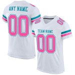 Maillot de football authentique personnalisé en maille blanc rose-bleu sarcelle Maillot de football authentique personnalisé en maille blanc rose-bleu sarcelle