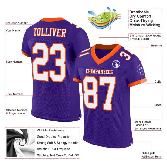 Maillot de football authentique personnalisé violet, blanc et orange Maillot de football authentique personnalisé violet, blanc et orange