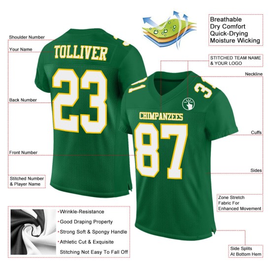 Maillot de football authentique personnalisé en maille vert Kelly blanc-or Maillot de football authentique personnalisé en maille vert Kelly blanc-or