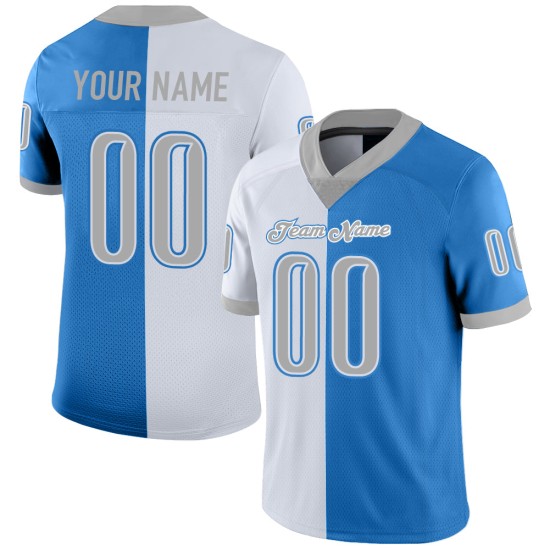 Maillot de football personnalisé en maille bleu poudre gris-blanc Maillot de football personnalisé en maille bleu poudre gris-blanc