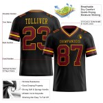 Maillot de football authentique personnalisé en maille noire bordeaux et dorée Maillot de football authentique personnalisé en maille noire bordeaux et dorée
