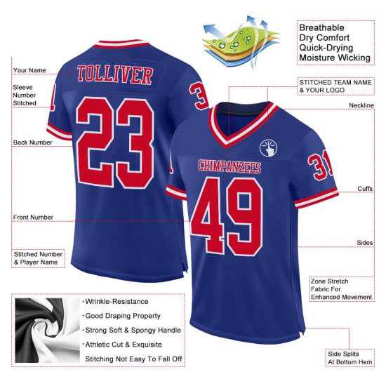 Maillot de football rétro authentique en maille rouge et blanc royal personnalisé Maillot de football rétro authentique en maille rouge et blanc royal personnalisé