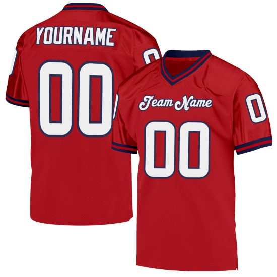Maillot de football rétro authentique en maille rouge, blanc et bleu marine Maillot de football rétro authentique en maille rouge, blanc et bleu marine