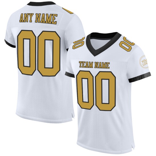 Maillot de football authentique personnalisé en maille blanc vieil or et noir Maillot de football authentique personnalisé en maille blanc vieil or et noir