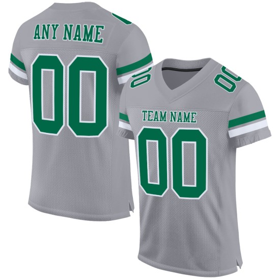 Maillot de football authentique personnalisé gris Kelly vert et blanc en maille Maillot de football authentique personnalisé gris Kelly vert et blanc en maille