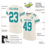 Maillot de football authentique en maille crème bleu sarcelle et gris personnalisé Maillot de football authentique en maille crème bleu sarcelle et gris personnalisé