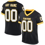 Maillot de football rétro authentique en maille noire, blanche et dorée, personnalisé Maillot de football rétro authentique en maille noire, blanche et dorée, personnalisé