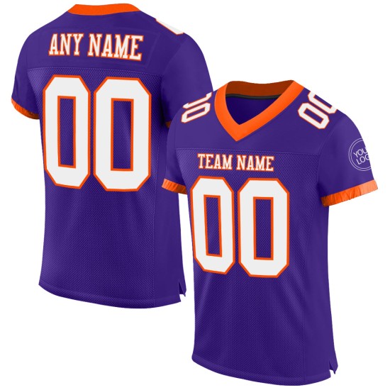 Maillot de football authentique personnalisé violet, blanc et orange Maillot de football authentique personnalisé violet, blanc et orange