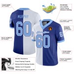 Maillot de football personnalisé bleu clair et blanc en maille fendue Maillot de football personnalisé bleu clair et blanc en maille fendue