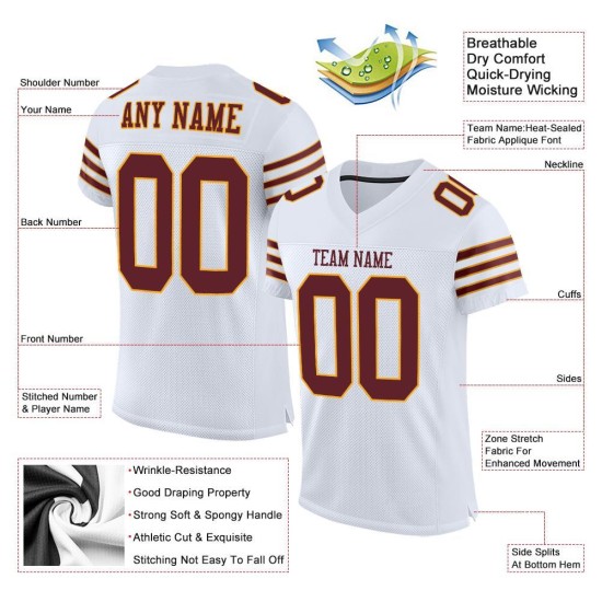 Maillot de football authentique personnalisé en maille blanc bordeaux et or Maillot de football authentique personnalisé en maille blanc bordeaux et or