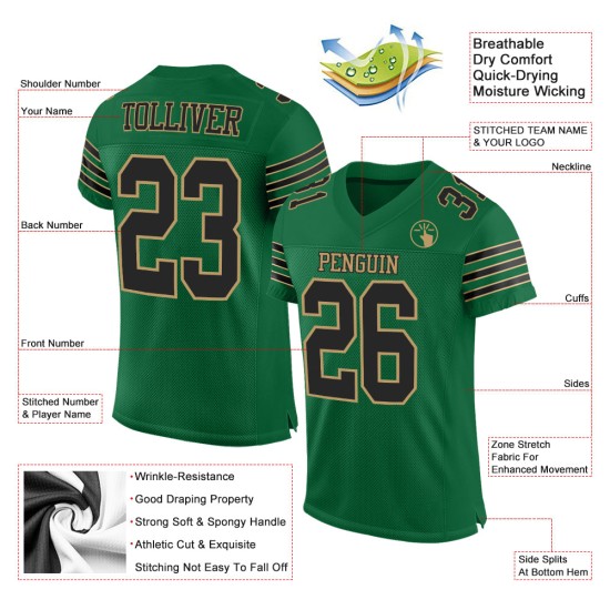 Maillot de football authentique personnalisé en maille vert Kelly, noir et vieil or Maillot de football authentique personnalisé en maille vert Kelly, noir et vieil or