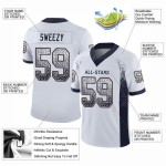Maillot de football personnalisé en maille blanche, bleu marine et or vieilli Maillot de football personnalisé en maille blanche, bleu marine et or vieilli