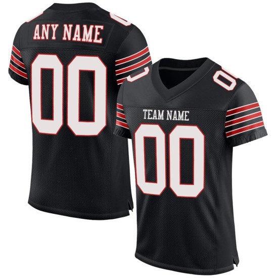 Maillot de football authentique personnalisé en maille noir, blanc et écarlate Maillot de football authentique personnalisé en maille noir, blanc et écarlate