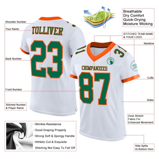 Maillot de football authentique personnalisé blanc Kelly vert-orange en maille Maillot de football authentique personnalisé blanc Kelly vert-orange en maille