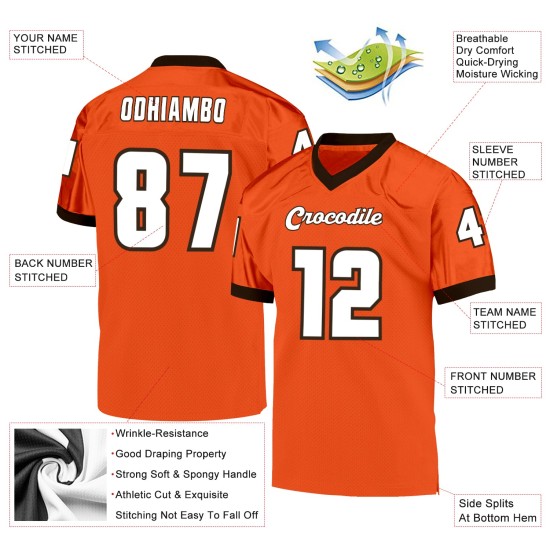 Maillot de football rétro authentique en maille orange blanc-marron personnalisé Maillot de football rétro authentique en maille orange blanc-marron personnalisé