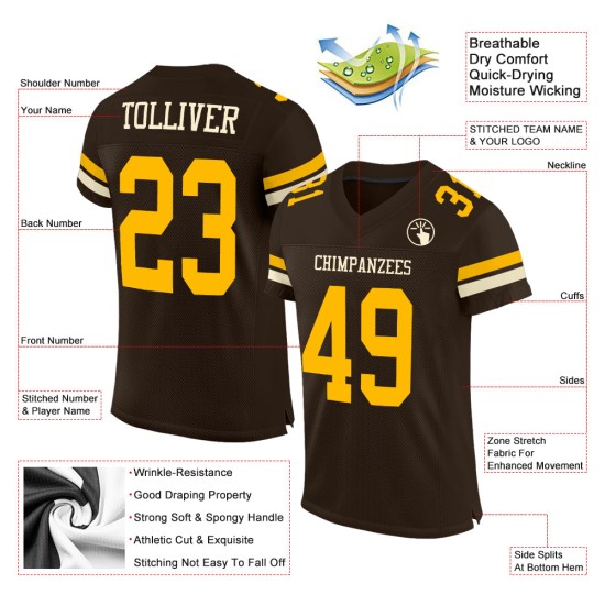 Maillot de football authentique personnalisé en maille marron doré et crème Maillot de football authentique personnalisé en maille marron doré et crème
