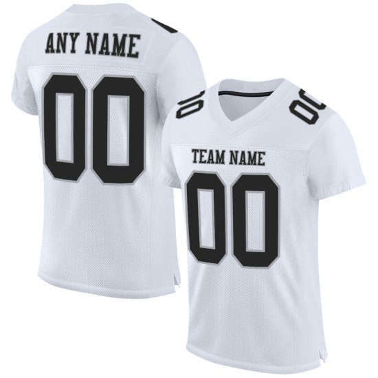 Maillot de football authentique personnalisé en maille blanc, noir et gris Maillot de football authentique personnalisé en maille blanc, noir et gris