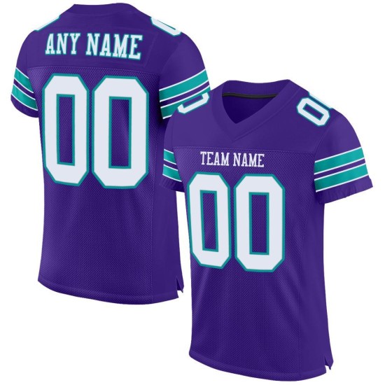 Maillot de football authentique personnalisé violet, blanc et turquoise Maillot de football authentique personnalisé violet, blanc et turquoise