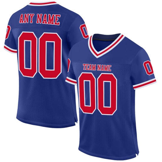 Maillot de football rétro authentique en maille rouge et blanc royal personnalisé Maillot de football rétro authentique en maille rouge et blanc royal personnalisé