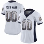 Maillot de football personnalisé en maille blanche, bleu marine et or vieilli Maillot de football personnalisé en maille blanche, bleu marine et or vieilli