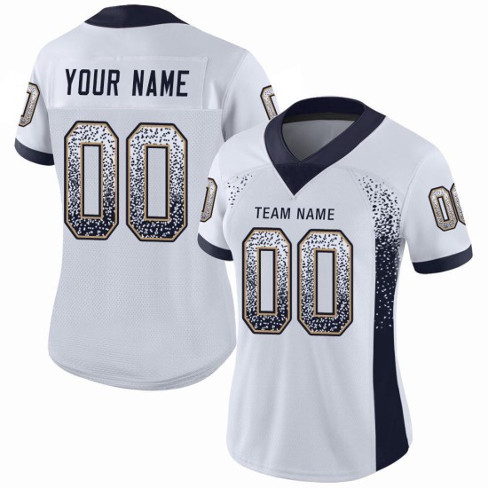 Maillot de football personnalisé en maille blanche, bleu marine et or vieilli Maillot de football personnalisé en maille blanche, bleu marine et or vieilli