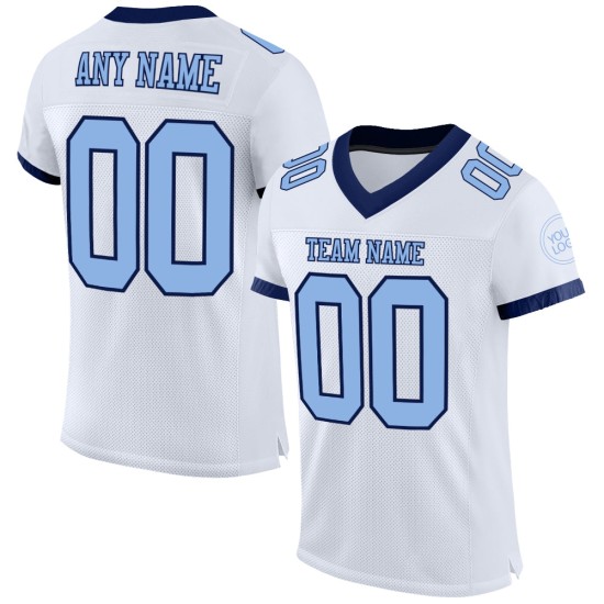 Maillot de football authentique personnalisé en maille blanc bleu clair et bleu marine Maillot de football authentique personnalisé en maille blanc bleu clair et bleu marine