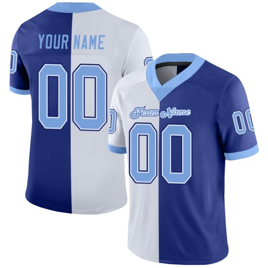 Maillot de football personnalisé bleu clair et blanc en maille fendue Maillot de football personnalisé bleu clair et blanc en maille fendue