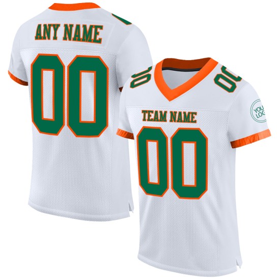 Maillot de football authentique personnalisé blanc Kelly vert-orange en maille Maillot de football authentique personnalisé blanc Kelly vert-orange en maille