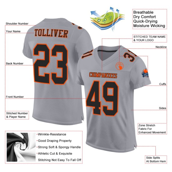Maillot de football authentique personnalisé gris, noir et orange Maillot de football authentique personnalisé gris, noir et orange