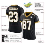 Maillot de football authentique personnalisé en maille noir, blanc et vieil or Maillot de football authentique personnalisé en maille noir, blanc et vieil or
