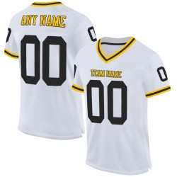Maillot de football rétro authentique en maille blanche, noire et dorée