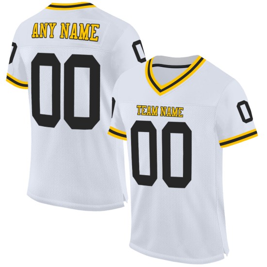 Maillot de football rétro authentique en maille blanche, noire et dorée Maillot de football rétro authentique en maille blanche, noire et dorée