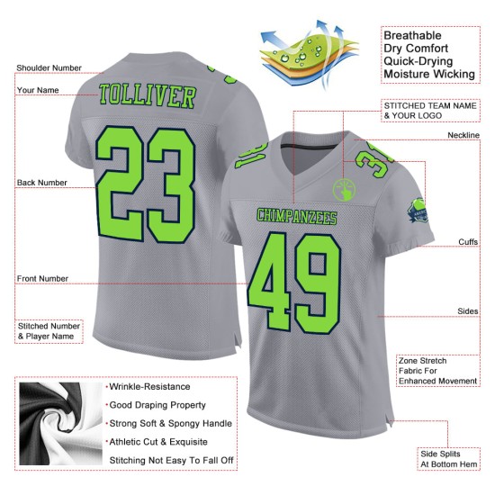 Maillot de football authentique personnalisé gris fluo vert-bleu marine Maillot de football authentique personnalisé gris fluo vert-bleu marine