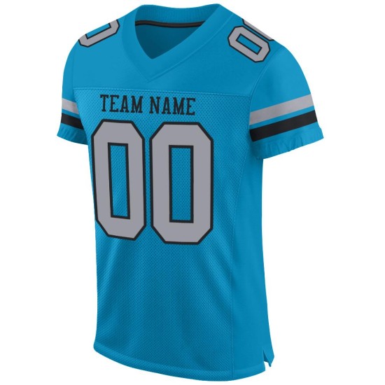 Maillot de football authentique personnalisé Panther bleu gris clair et noir en maille Maillot de football authentique personnalisé Panther bleu gris clair et noir en maille