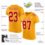Maillot de football authentique personnalisé en maille rouge et blanche dorée Maillot de football authentique personnalisé en maille rouge et blanche dorée