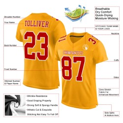 Maillot de football authentique personnalisé en maille rouge et blanche dorée