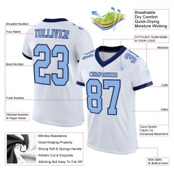 Maillot de football authentique personnalisé en maille blanc bleu clair et bleu marine
