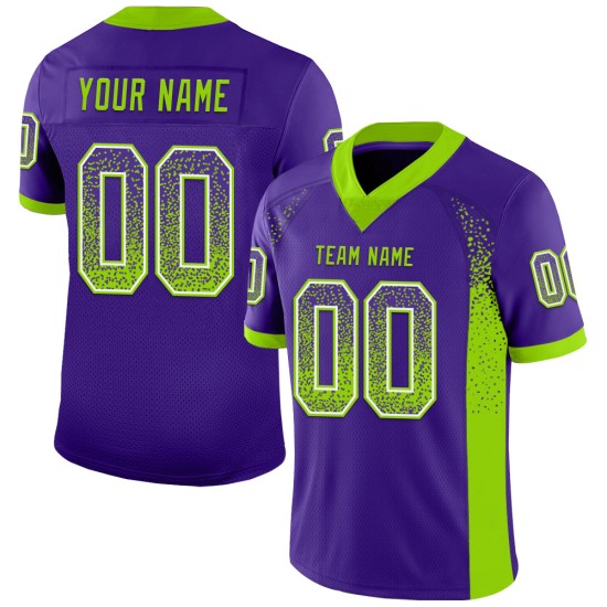 Maillot de football personnalisé en maille violet fluo vert et blanc Maillot de football personnalisé en maille violet fluo vert et blanc