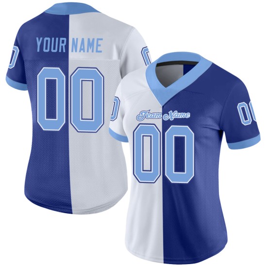 Maillot de football personnalisé bleu clair et blanc en maille fendue Maillot de football personnalisé bleu clair et blanc en maille fendue