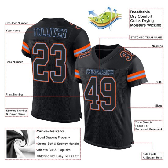 Maillot de football authentique personnalisé en maille noir et orange Maillot de football authentique personnalisé en maille noir et orange