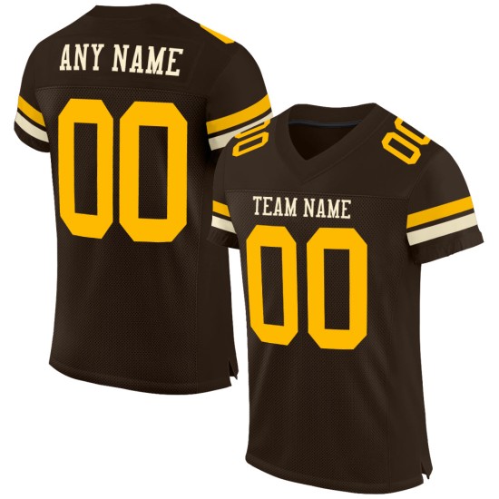 Maillot de football authentique personnalisé en maille marron doré et crème Maillot de football authentique personnalisé en maille marron doré et crème