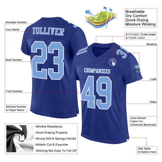 Maillot de football authentique en maille bleu clair et blanc Royal personnalisé Maillot de football authentique en maille bleu clair et blanc Royal personnalisé