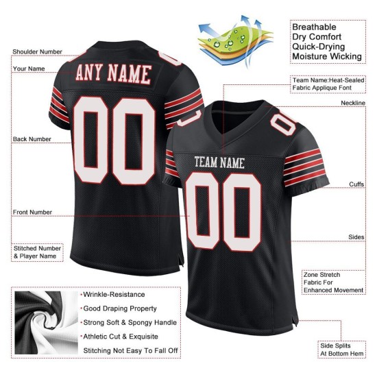 Maillot de football authentique personnalisé en maille noir, blanc et écarlate Maillot de football authentique personnalisé en maille noir, blanc et écarlate