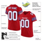 Maillot de football authentique personnalisé en maille rouge, blanc et royal Maillot de football authentique personnalisé en maille rouge, blanc et royal